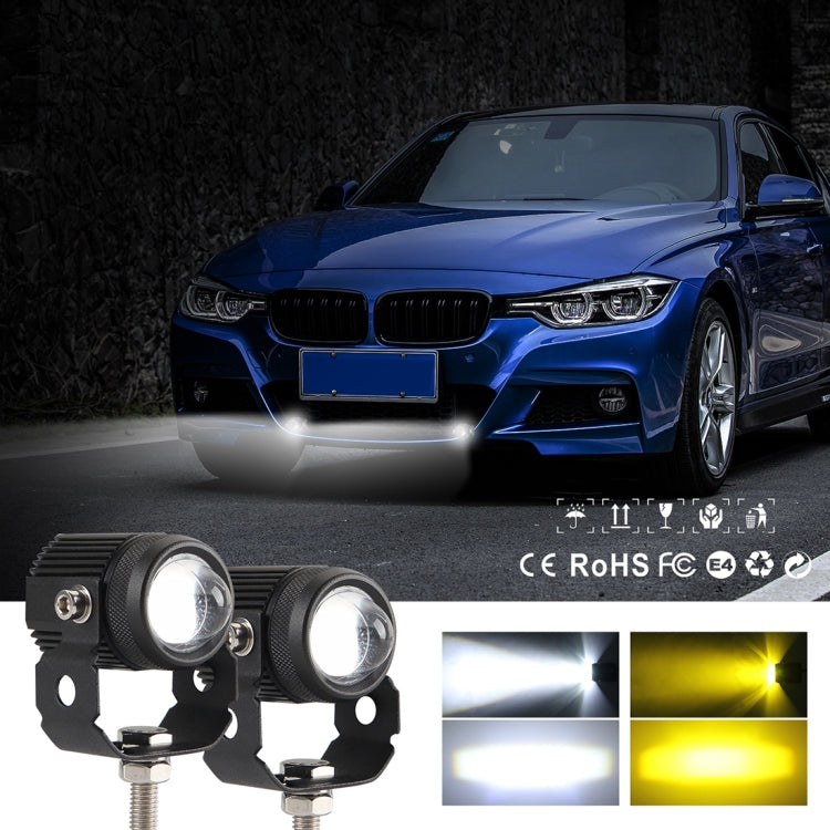 2 PCS DC9-36V / 20W / 6000K / 3000K / 2000LM Motorcycles Double Color Headlights / Fog Light, 20W