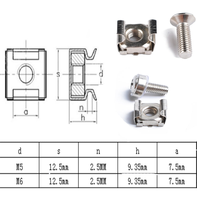 100 Sets M5 M6 Square Hole Hardware Cage Nuts & Mounting Screws Washers for Server Rack and Cabinet