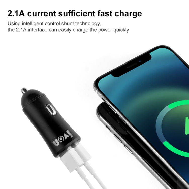 IVON CC26 5V 2.1A Dual USB Port Mini Car Charger, CC26 Black, CC26 Grey