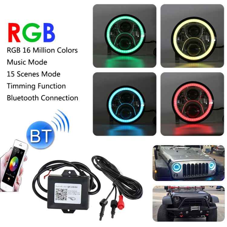 2 PCS 7 inch DC12V 6000K-6500K 50W Car LED Headlight Cree Lamp Beads for Jeep Wrangler / Harley, Support APP + Bluetooth Control