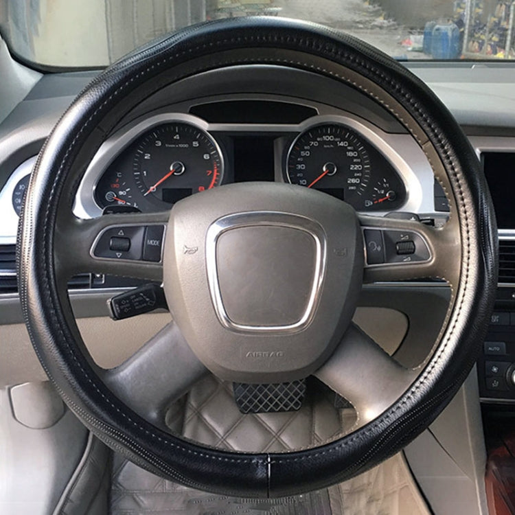Universal Car Genuine Leather Pinhole Steering Wheel Cover, Diameter: 38cm