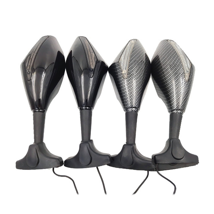 Motorcycle Modified Rear View Mirror Set with Light for Kawasaki, MB-MR021-BK, Carbon Fiber Black