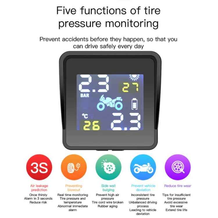 Universal Motorcycle Wireless High Precision Solar Energy TPMS Tire Pressure Alarm System External Tire Monitor