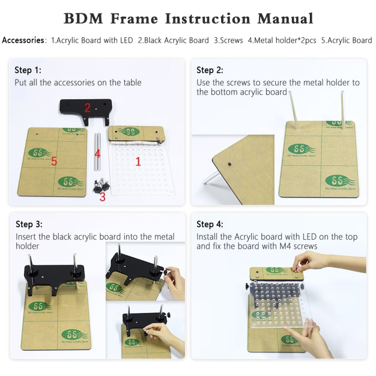 Car LED BDM Frame Holder BDM ECU Brush Test Stand with 4 Probe Pens, BDM ECU Brush Test Stand