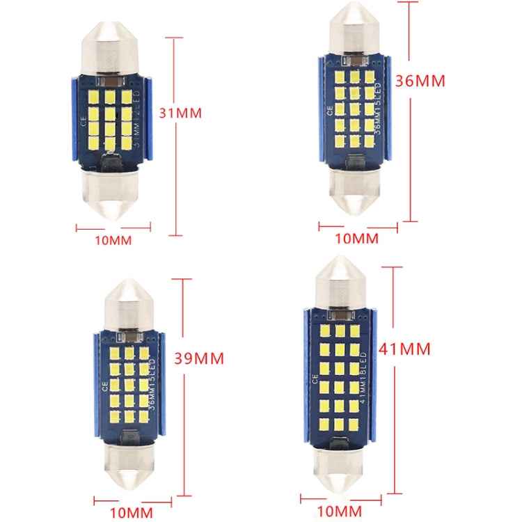 2pcs 31mm DC12-24V / 1W / 6000K / 60LM 12LEDs SMD Car Reading Lamp Dome Light