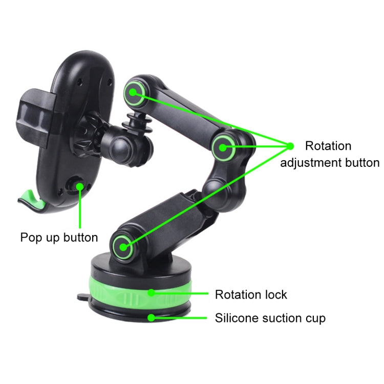 ZP-X0466 Car 360 Degree Rotating Telescopic Folding Round Suction Cup Mobile Phone Holder, ZP-X0466 (Green), ZP-X0466 (Grey)