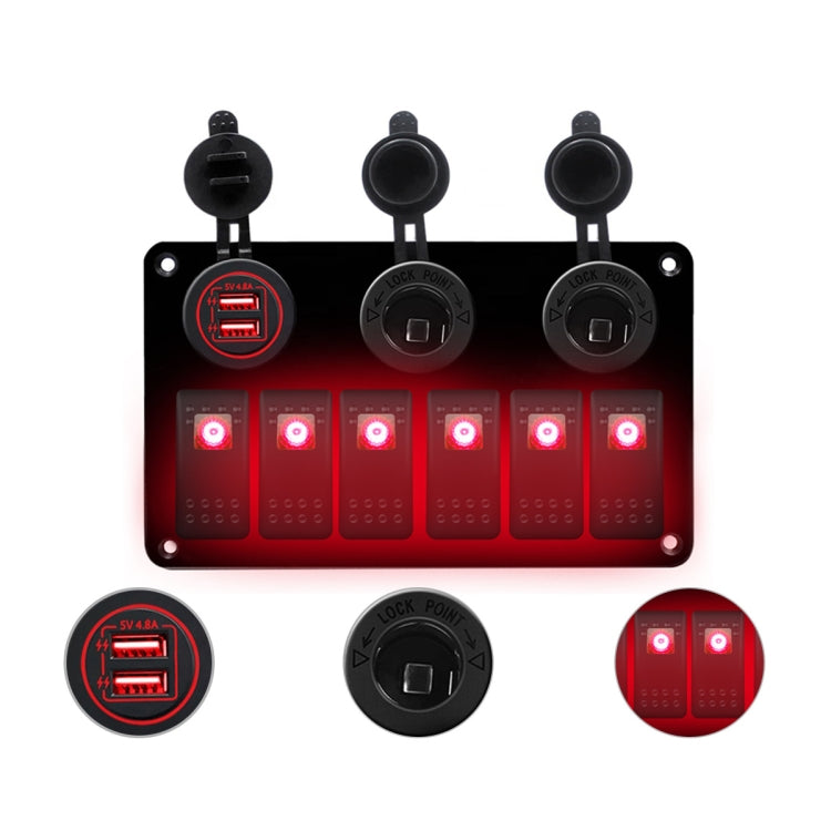Multi-functional Combination Switch Panel 12V / 24V 6 Way Switches + Dual USB Charger for Car RV Marine Boat, 6 Way (Blue Light), 6 Way (Green Light), 6 Way (Red Light)