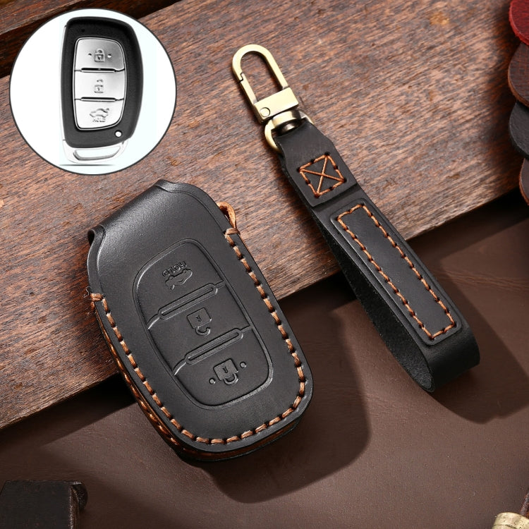 Hallmo Car Cowhide Leather Key Protective Cover Key Case for Hyundai IX35 B Style