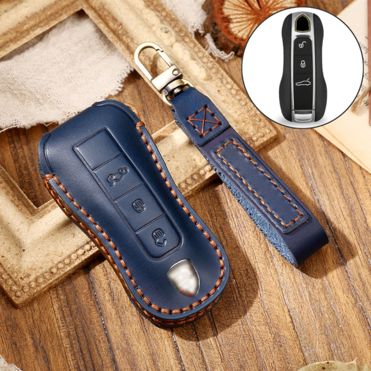 Hallmo Car Cowhide Leather Key Protective Cover Key Case for Porsche Macan 718 2021 B Style