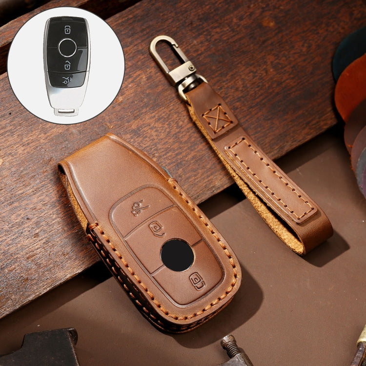 Hallmo Car Cowhide Leather Key Protective Cover Key Case for New Mercedes-Benz E300L, For New Mercedes-Benz E300L