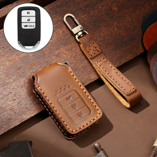 Hallmo Car Cowhide Leather Key Protective Cover Key Case for Honda Civic / Accord 3-button Tail Box, For Honda Civic / Accord 3-button Tail Box