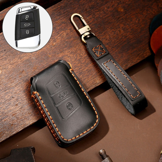 Hallmo Car Cowhide Leather Key Protective Cover Key Case for Volkswagen Lavida A Style, For Volkswagen Lavida A Style
