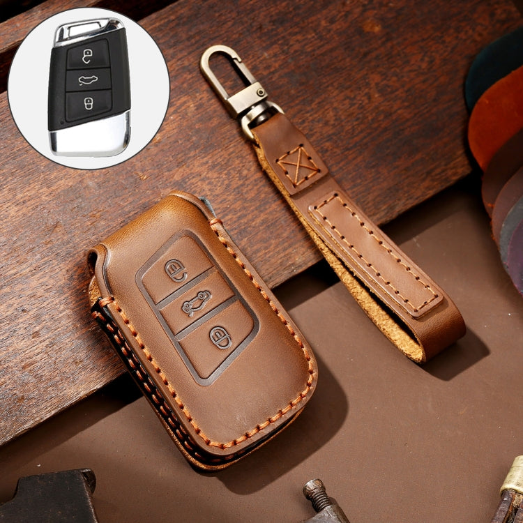 Hallmo Car Cowhide Leather Key Protective Cover Key Case for Volkswagen Lavida A Style, For Volkswagen Lavida A Style