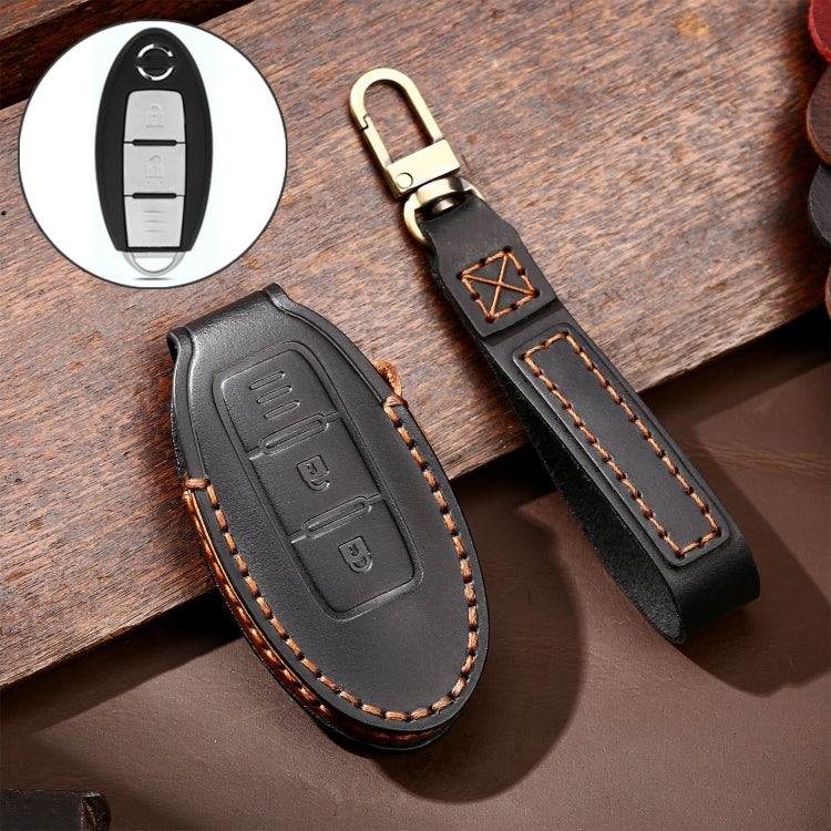 Hallmo Car Cowhide Leather Key Protective Cover Key Case for Nissan Sylphy 2-button