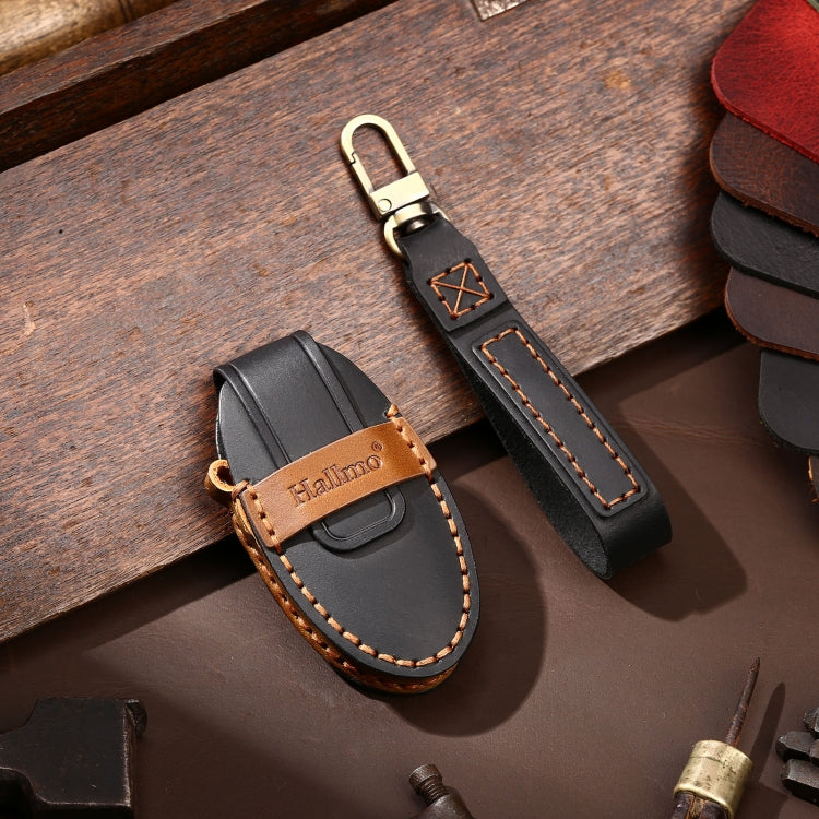 Hallmo Car Cowhide Leather Key Protective Cover Key Case for Nissan Sylphy 3-button Tail Box