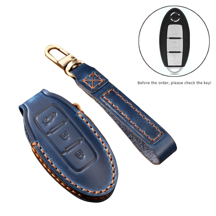 Hallmo Car Cowhide Leather Key Protective Cover Key Case for Nissan Sylphy 3-button Tail Box