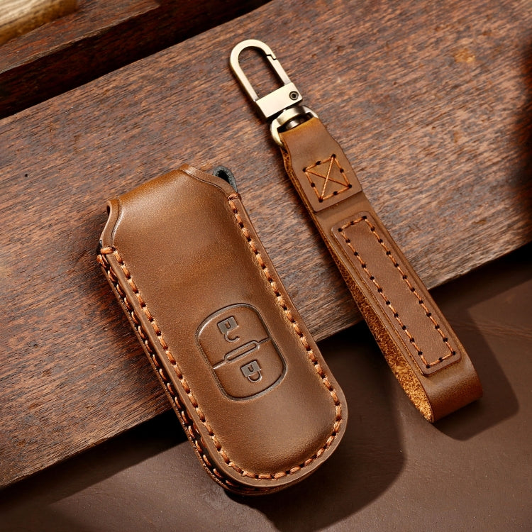 Hallmo Car Cowhide Leather Key Protective Cover Key Case for Mazda Axela 2-button, For Mazda Axela 2-button