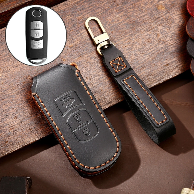 Hallmo Car Cowhide Leather Key Protective Cover Key Case for Mazda Axela 3-button