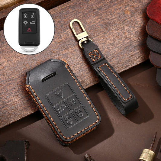 Hallmo Car Cowhide Leather Key Protective Cover Key Case for Volvo 5-button