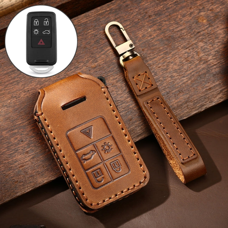 Hallmo Car Cowhide Leather Key Protective Cover Key Case for Volvo 5-button