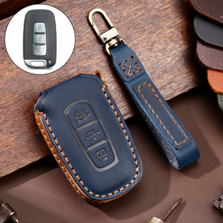 Hallmo Car Cowhide Leather Key Protective Cover Key Case for KIA K2 / K3 / K5 3-button