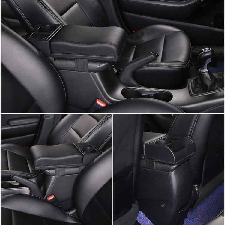 Car Multi-functional Dual USB Armrest Box Booster Pad, Carbon Fiber Leather Curved Type