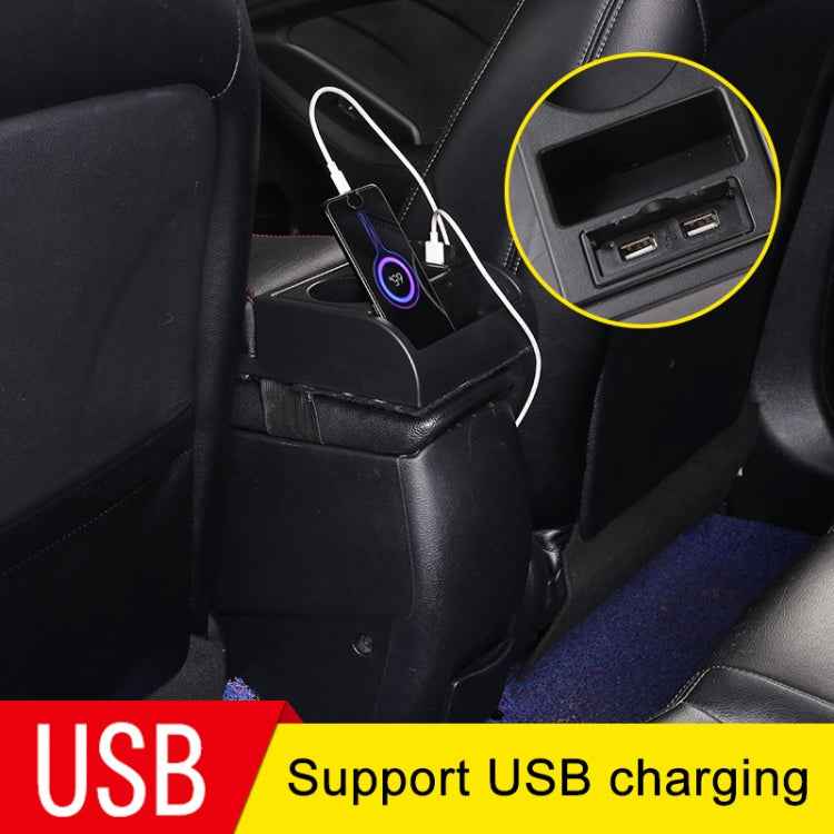 Car Multi-functional Dual USB Armrest Box Booster Pad, Carbon Fiber Leather Straight Type