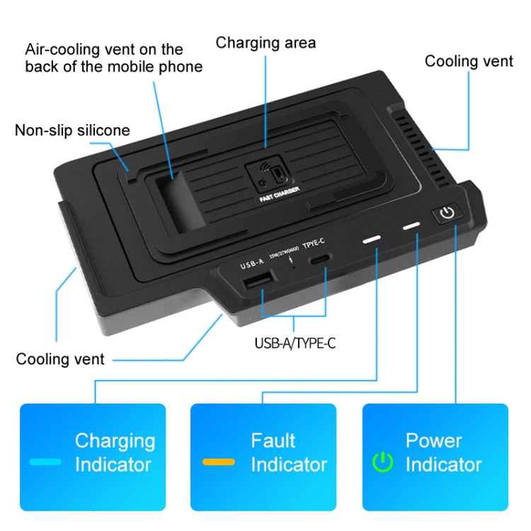HFC-1022 Car Qi Standard Wireless Charger 15W Quick Charging for Mercedes-Benz GLE 2020-2022, Left and Right Driving, HFC-1022