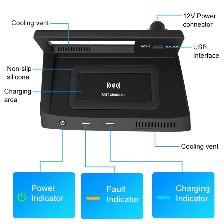 HFC-1030 Car Qi Standard Wireless Charger 10W Quick Charging for Volkswagen Tiguan L 2019-2021, Left Driving