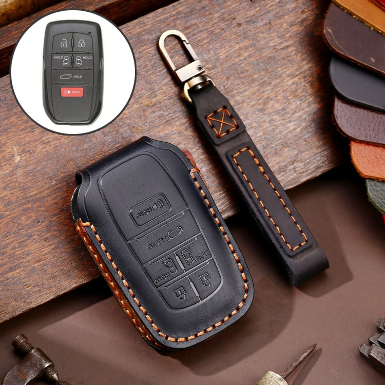 Hallmo Car Genuine Leather Key Protective Cover for Toyota Sienna 6-button, For Toyota Sienna 6-button (Blue), For Toyota Sienna 6-button (Brown), For Toyota Sienna 6-button (Black)