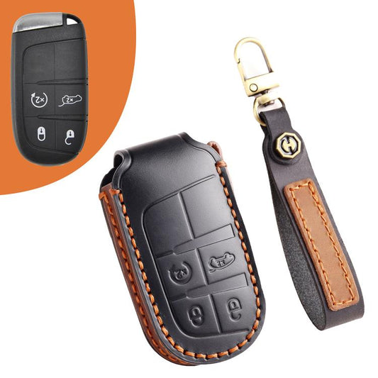 Funda protectora de cuero genuino Hallmo para llave de coche para Jeep Compass de 4 botones (negro), azul y marrón)