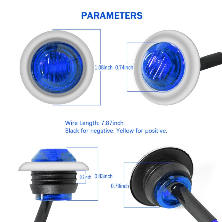 10 PCS MK-118 3/4 inch Metal Frame Car / Truck 3LEDs Side Marker Indicator Lights Bulb Lamp, MK-118(Blue Light), MK-118(Green Light), MK-118(Red Light), MK-118(White Light), MK-118 (Yellow Light)