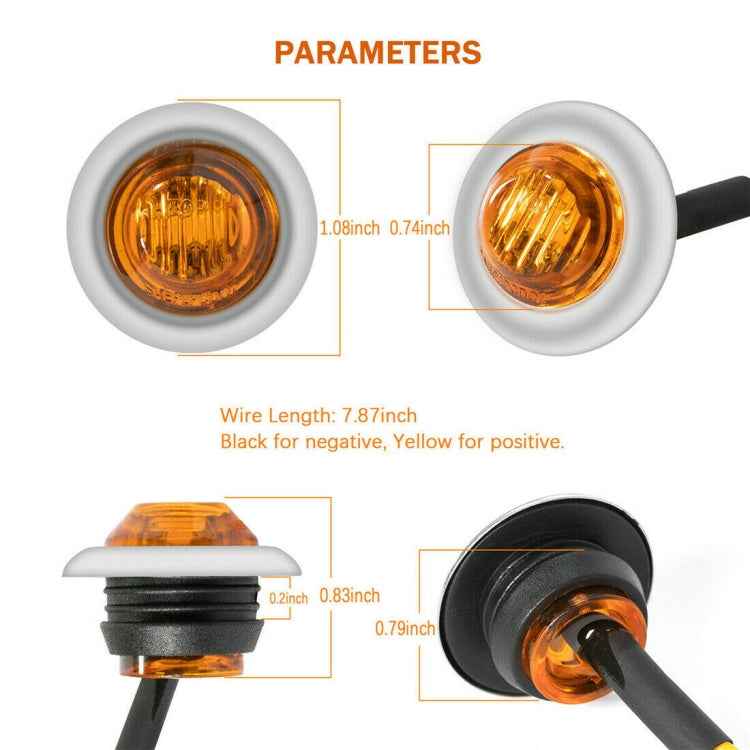 10 PCS MK-118 3/4 inch Metal Frame Car / Truck 3LEDs Side Marker Indicator Lights Bulb Lamp