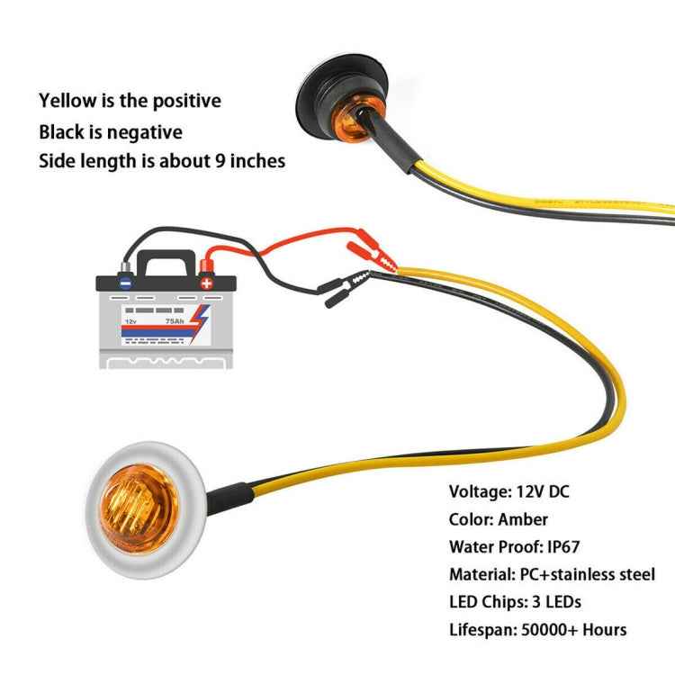 10 PCS MK-118 3/4 inch Metal Frame Car / Truck 3LEDs Side Marker Indicator Lights Bulb Lamp