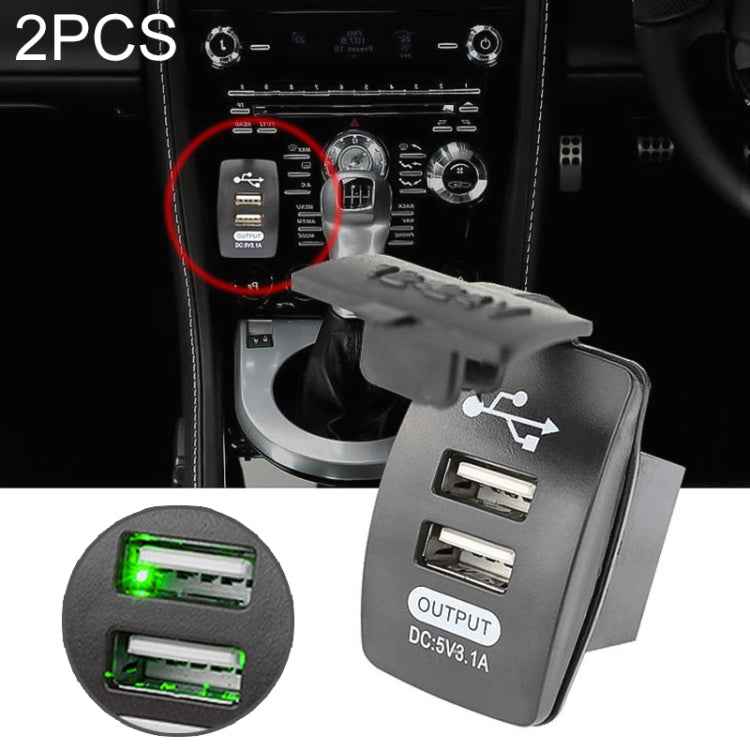 2 PCS Switch Type Dual USB 3.1A Car Charger 12-24V