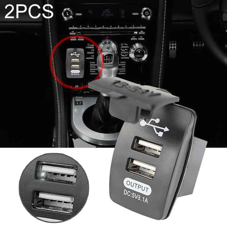 2 PCS Switch Type Dual USB 3.1A Car Charger 12-24V