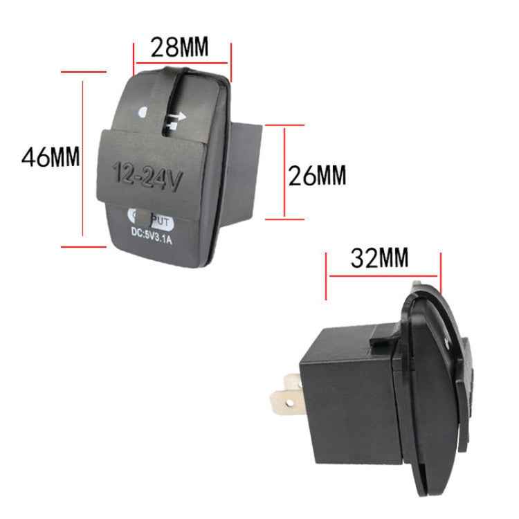 2 PCS Switch Type Dual USB 3.1A Car Charger 12-24V