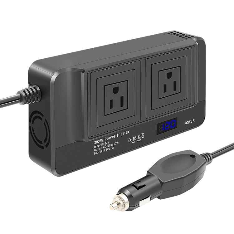 DC12V 200W AC110V Car Smart Multi-functional Digital Display Inverter, US Plug, US Plug