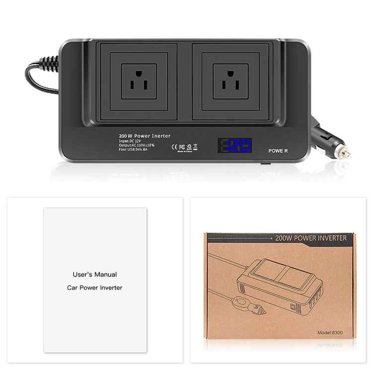 DC12V 200W AC110V Car Smart Multi-functional Digital Display Inverter, US Plug, US Plug