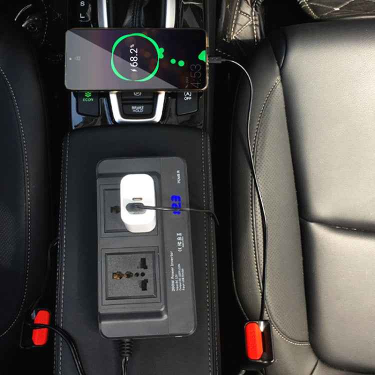 DC12V 200W AC220V Car Smart Multi-functional Digital Display Inverter, EU Plug