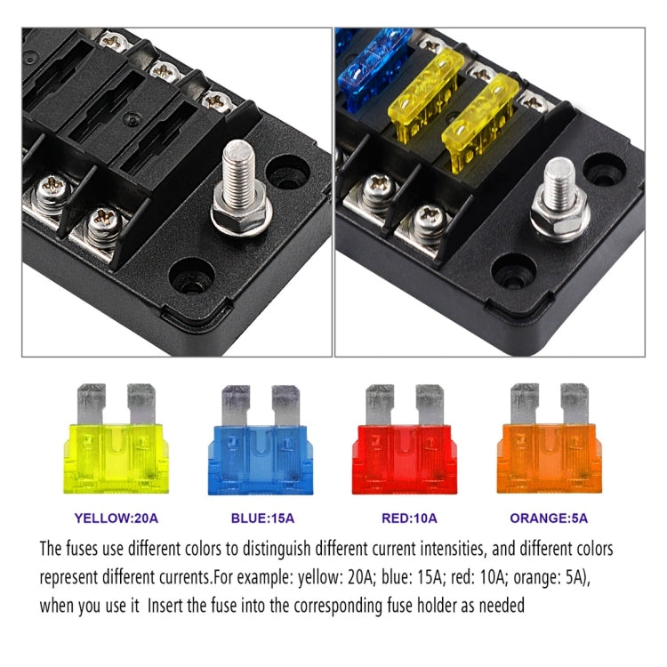 ZH-979A1 FB1903 1 In 1 Out 6 Ways No Distinction Positive Negative Fuse Box with 12 Fuses for Auto Car Truck Boat
