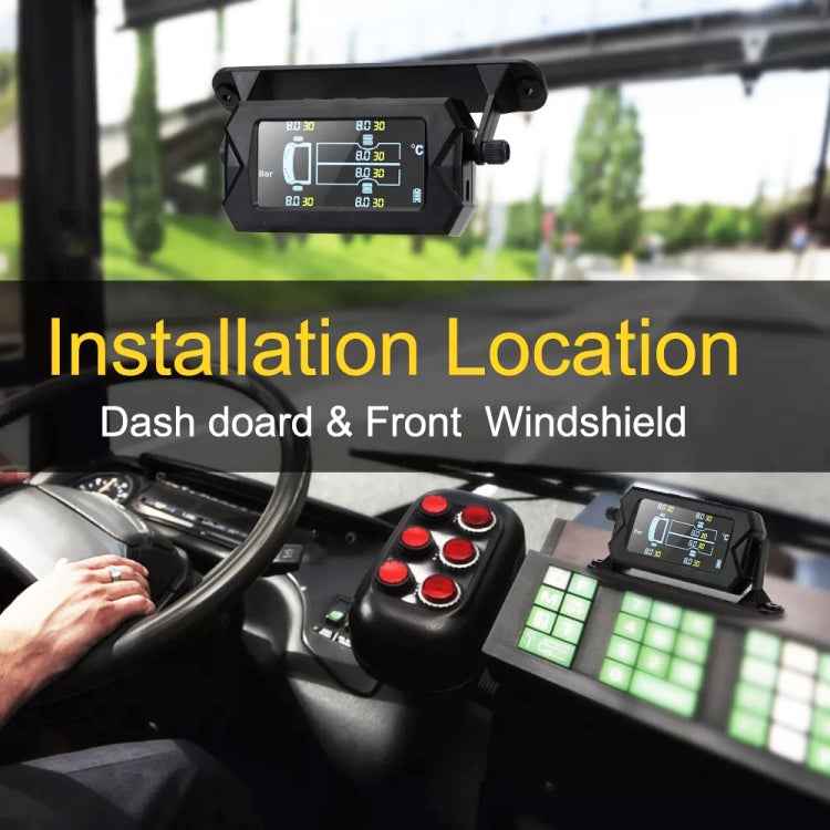 15Bar Solar Wireless Tire Pressure Monitoring System TPMS 6 External Sensors for 6-wheel Truck Bus, 15Bar