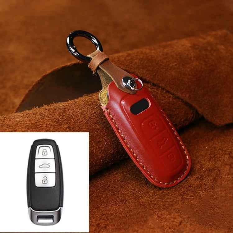 For Audi Series Car Cowhide Leather Key Protective Cover Key Case, C Version 2018 and Above