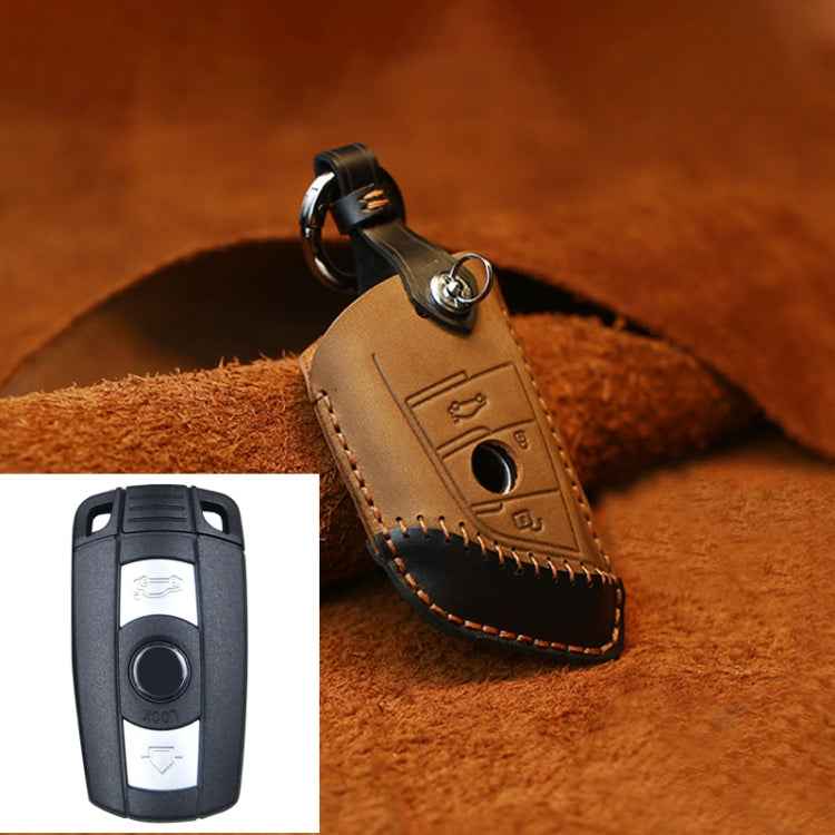 For BMW Blade Style Car Cowhide Leather Key Protective Cover Key Case, Two Keys Version
