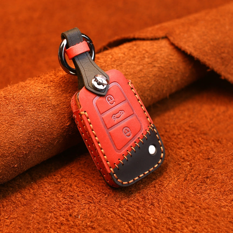 For Volkswagen Car Cowhide Leather Key Protective Cover Key Case, B Version