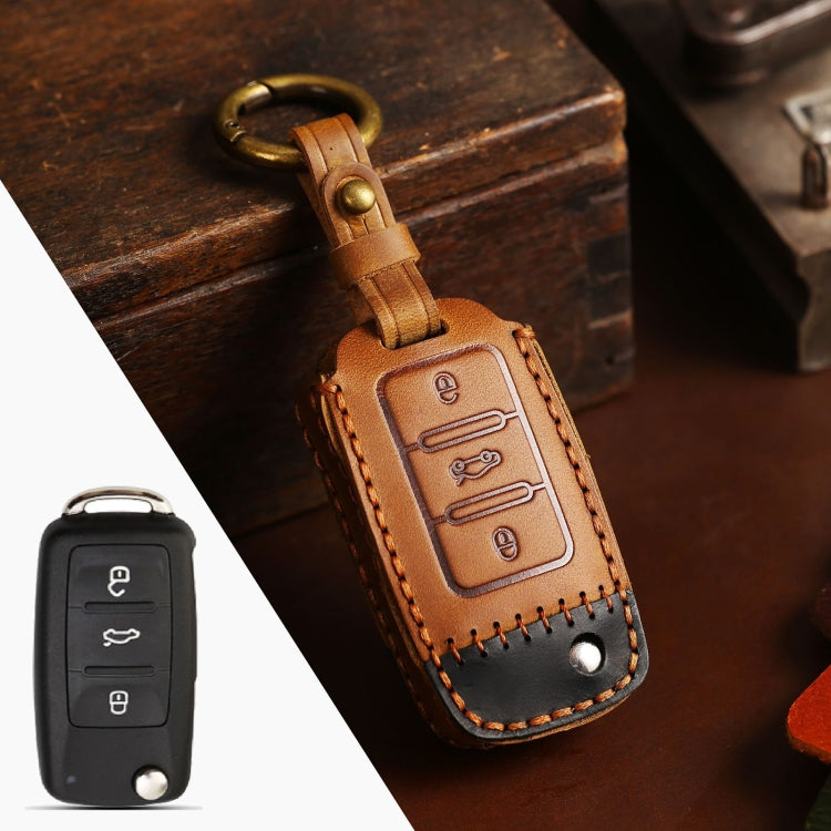 For Volkswagen Car Cowhide Leather Key Protective Cover Key Case, D Version