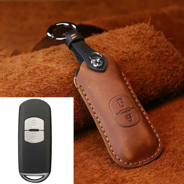 For Mazda Old Style Hallmo Car Cowhide Leather Key Protective Cover Key Case, Two Keys Version