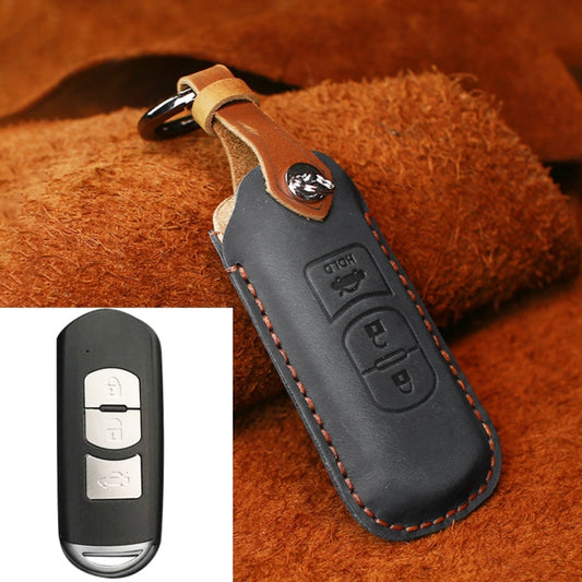For Mazda Old Style Hallmo Car Cowhide Leather Key Protective Cover Key Case, Three Keys Version