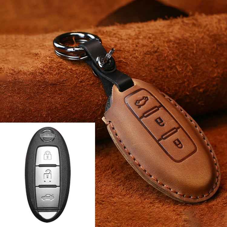 For Nissan Car Cowhide Leather Key Protective Cover Key Case, Three Keys Tailgate Version