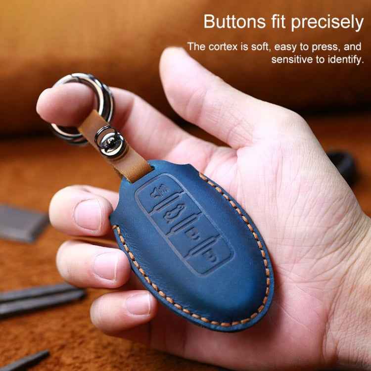 For Nissan Car Cowhide Leather Key Protective Cover Key Case, Three Keys Horn Version
